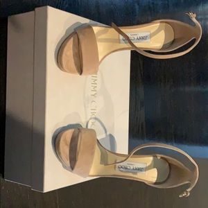 Nude Suede Sandal Heels